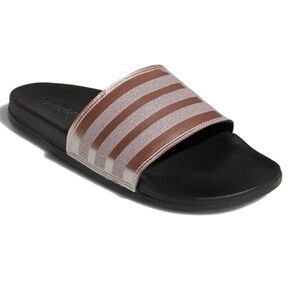 Adidas Women's Black and Pink Glitter Slide Sandals